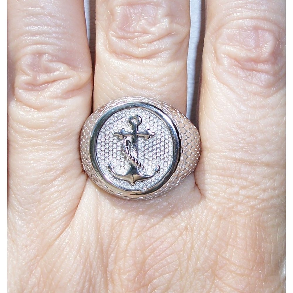 925 STERLING SILVER Men's Nautical Anchor Ring - Picture 3 of 12